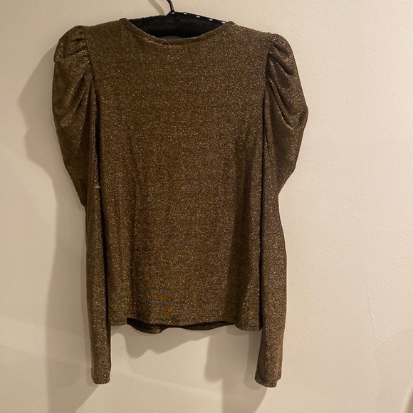 DKNY sparkle puff shoulder top in black/gold - Picture 6 of 6